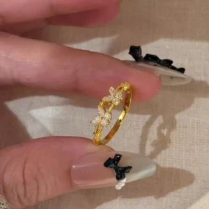 Gold-Tone Butterfly Open Ring with Sparkling Crystals for Women