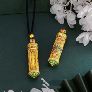 Gold Plated Enamel Rotating Guan Yin Pendant Necklace