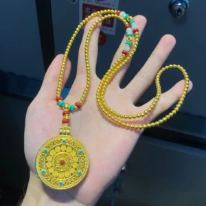 Gold Tone Luopan Compass Pendant Necklace for Women