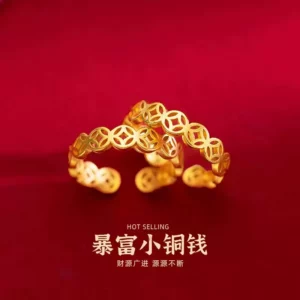 Vintage Gold-Tone Coin Open Ring for Women, Fashion Jewelry