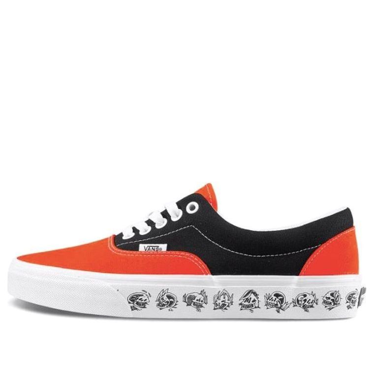 Vans Era Skeleton Printing Retro Casual Canvas Shoes Black Orange Colorblock Black Orange