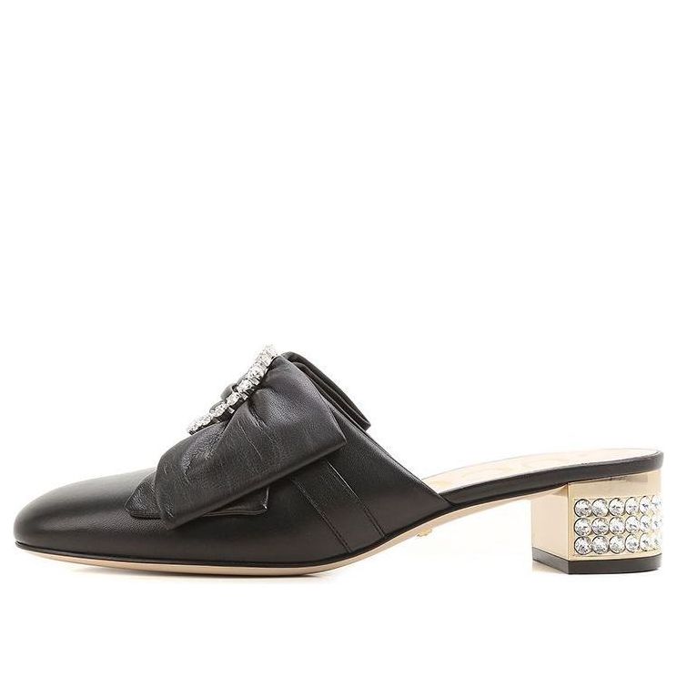 Gucci Crystal Buckle Low Heels Breathable Heighten Fashion High Heels Shoes Black