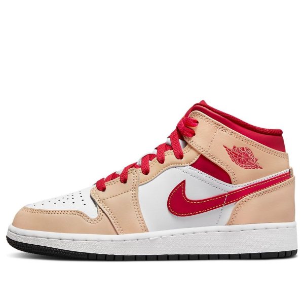 Air Jordan 1 Mid Light Curry Cardinal Red