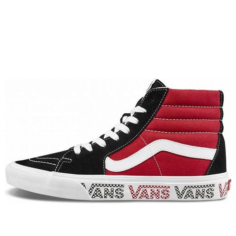 Vans SK8-HI Sidewall Logo Black Racing Red Suede Skate Shoes Black Racing Red
