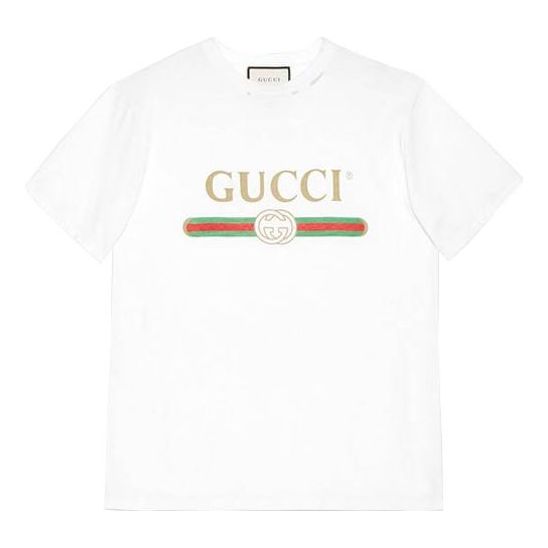 Gucci Large logo Belt Printing Short Sleeve White