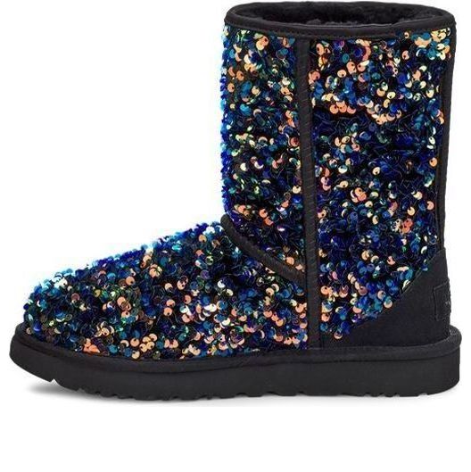 (WMNS) UGG Classic Short Stellar Sequin Snow Boots Black/Blue 1112514-BLK UGG Classic Short Stellar Sequin Snow Boots Black/Blue